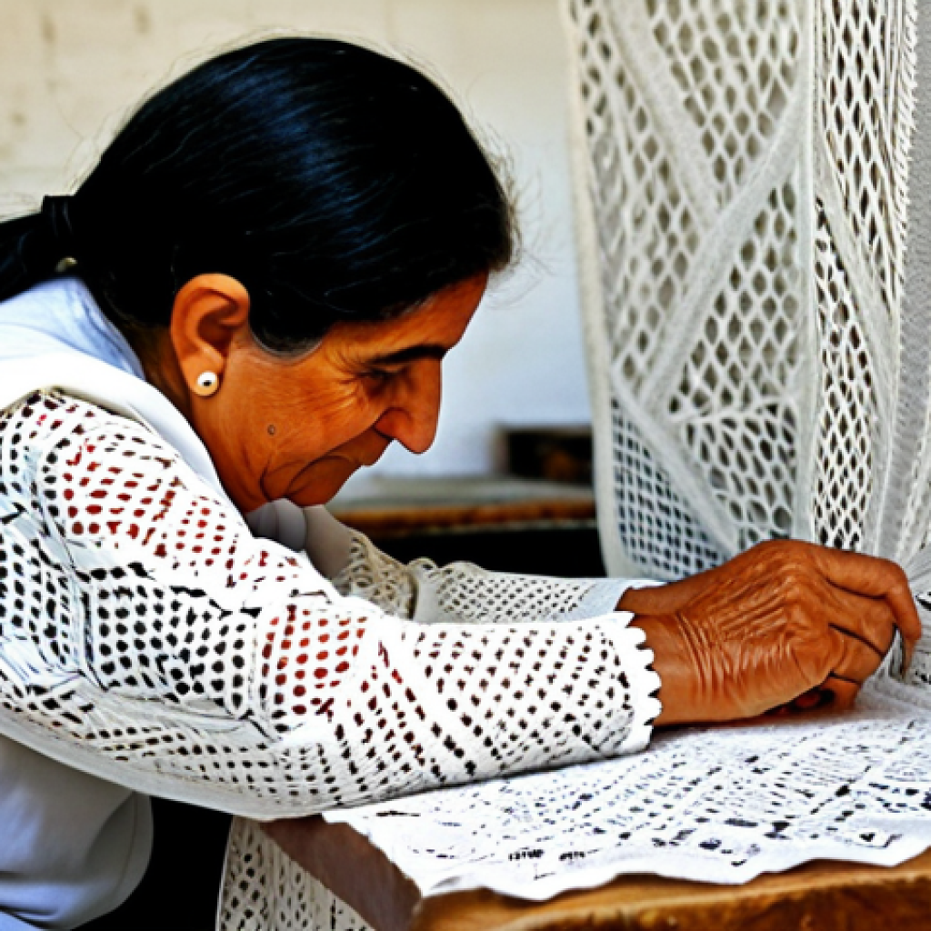 Lefkara Lace Artisan**

"A skilled Cypriot artisan, fully clothed in modest traditional clothing, meticulously crafting Lefkara lace in a sunlit workshop in Lefkara village, Cyprus. The intricate geometric patterns of the lace are clearly visible. Safe for work, appropriate content, perfect anatomy (hands), natural proportions, professional photography, family-friendly, high resolution."

**