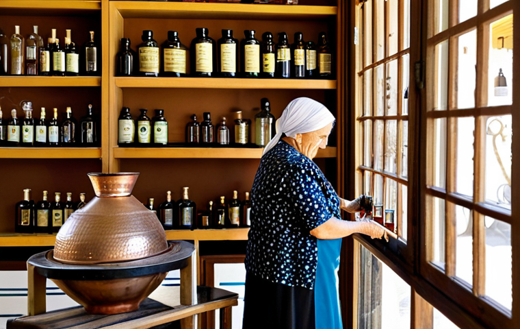 키프로스에서 만든 향수 - Traditional Cypriot Perfumery**

"Interior of a family-run Cypriot perfumery, filled with glass bott...