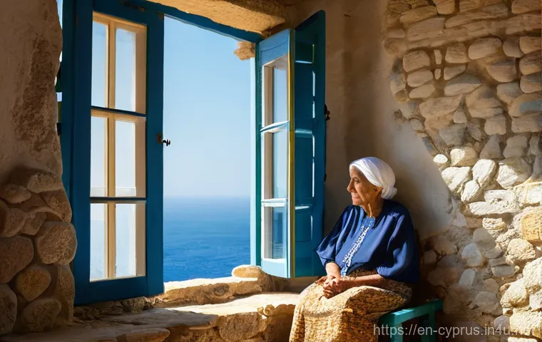 키프로스 출신 영화 감독 - **A Contemplative Cypriot Elder by the Sea:**
    Generate an image of a serene elderly Cypriot woma...