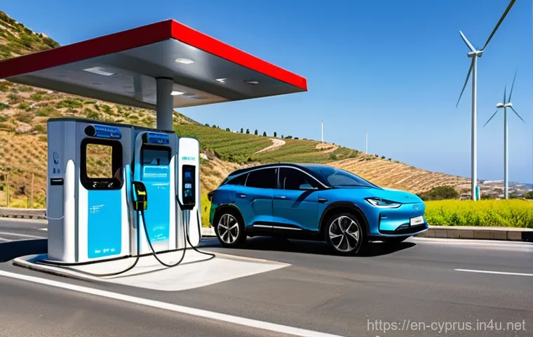 키프로스의 전기차 충전 인프라 - **Prompt:** A serene, picturesque street scene in a charming Cypriot village, subtly showcasing mode...