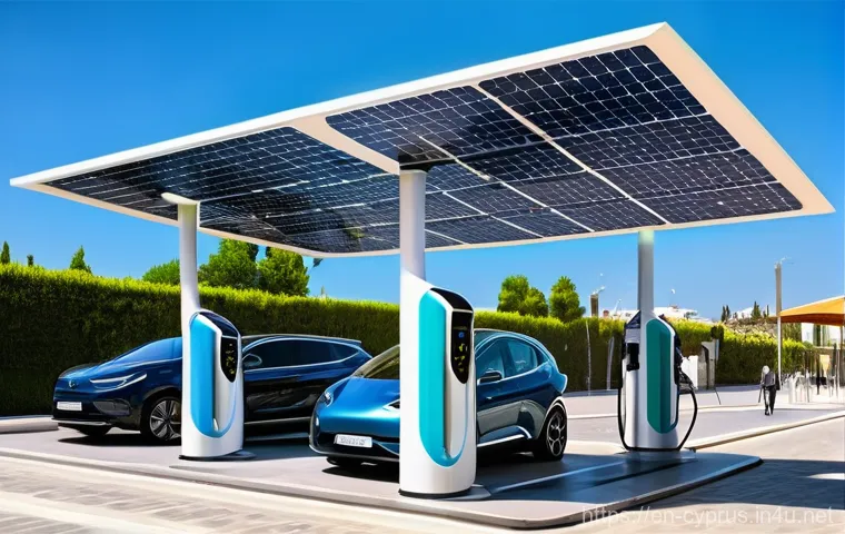 키프로스의 전기차 충전 인프라 - **Prompt:** A dynamic, wide-angle shot of a modern electric SUV charging at a high-speed DC fast cha...