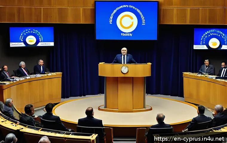 키프로스의 정치적 지도자 - A dynamic parliamentary session in Cyprus showcasing a diverse group of politicians engaged in inten...